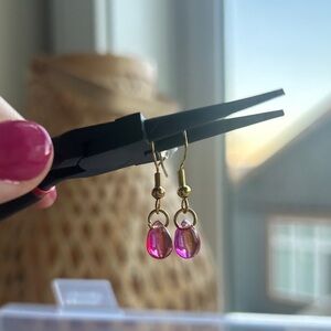 Handmade Teardrop Iridescent Pink Gold Earrings